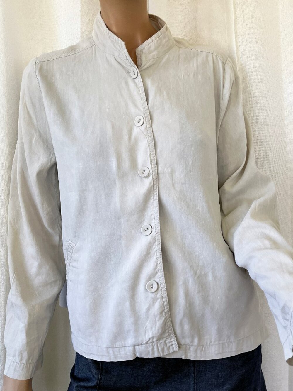 Eileen Fisher jacket / overshirt pale beige linen blend Mandarin collar PM